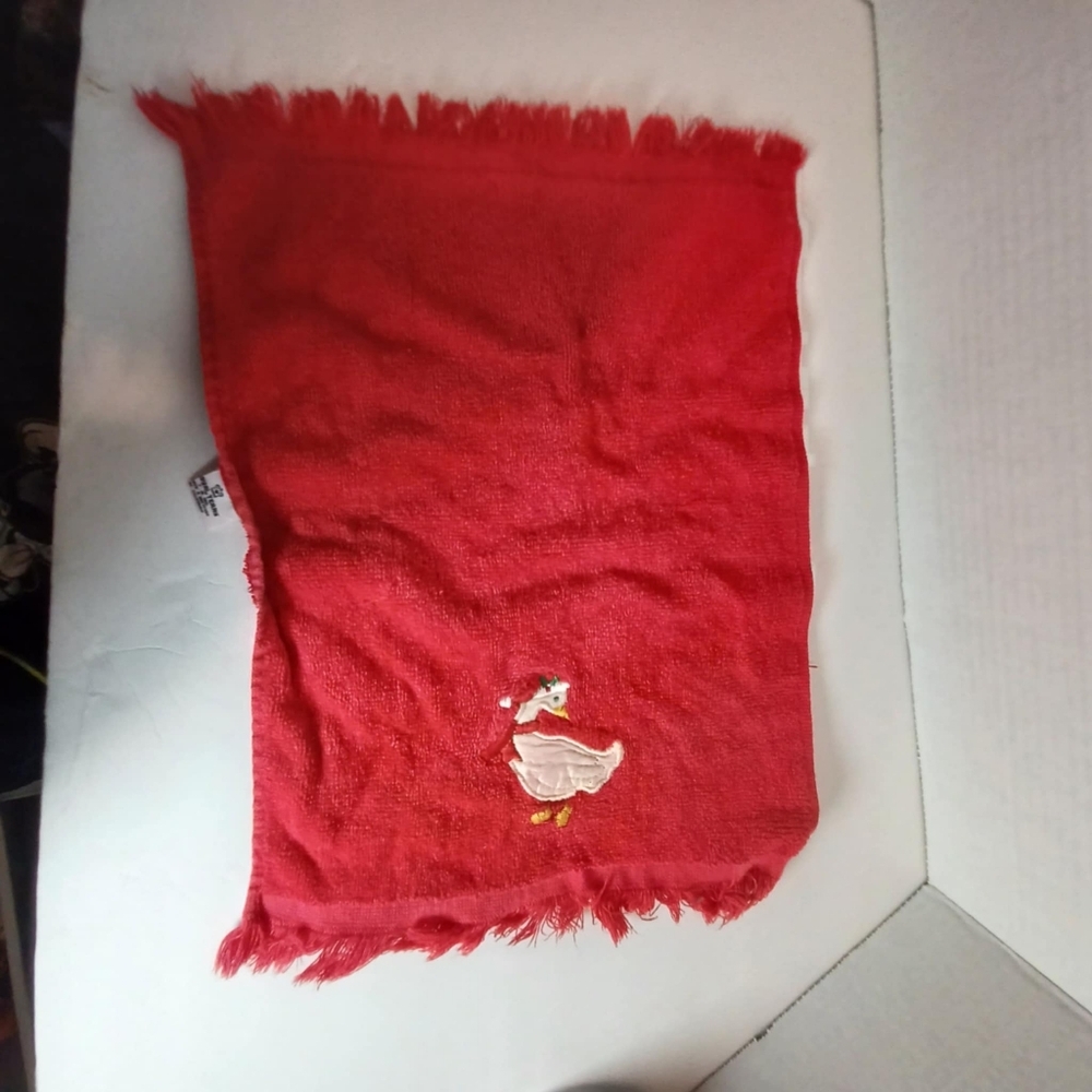 2 Vtg Christmas Royal Terry Kitchen Towels USA Christmas Goose and Tree Wht/Red